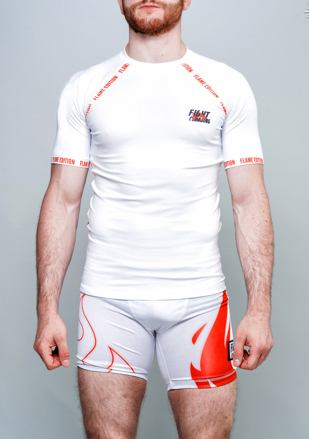 Completo MMA Manica Corta Flame Edition Bianco