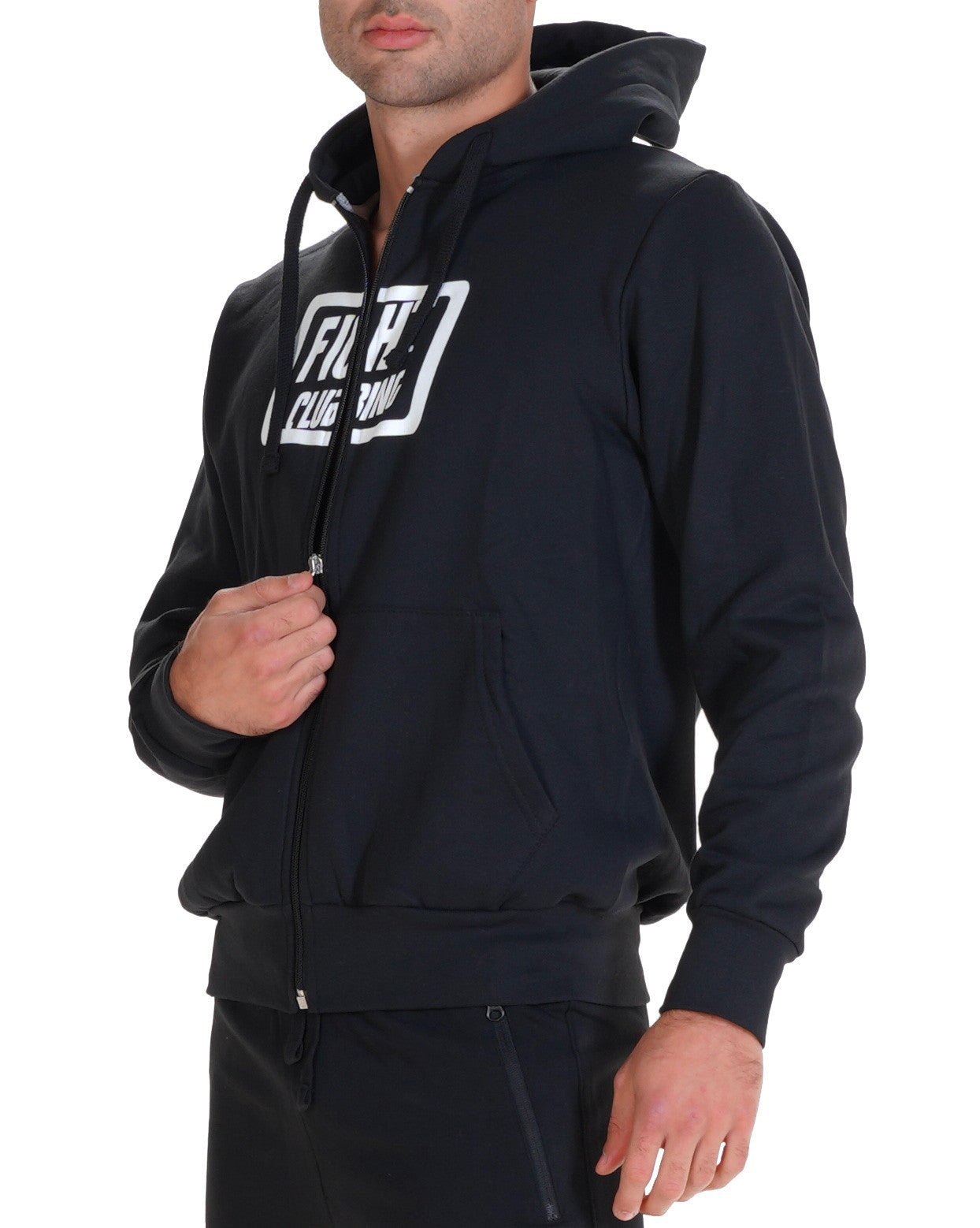 Felpa Basic Con Zip E Cappuccio Nero