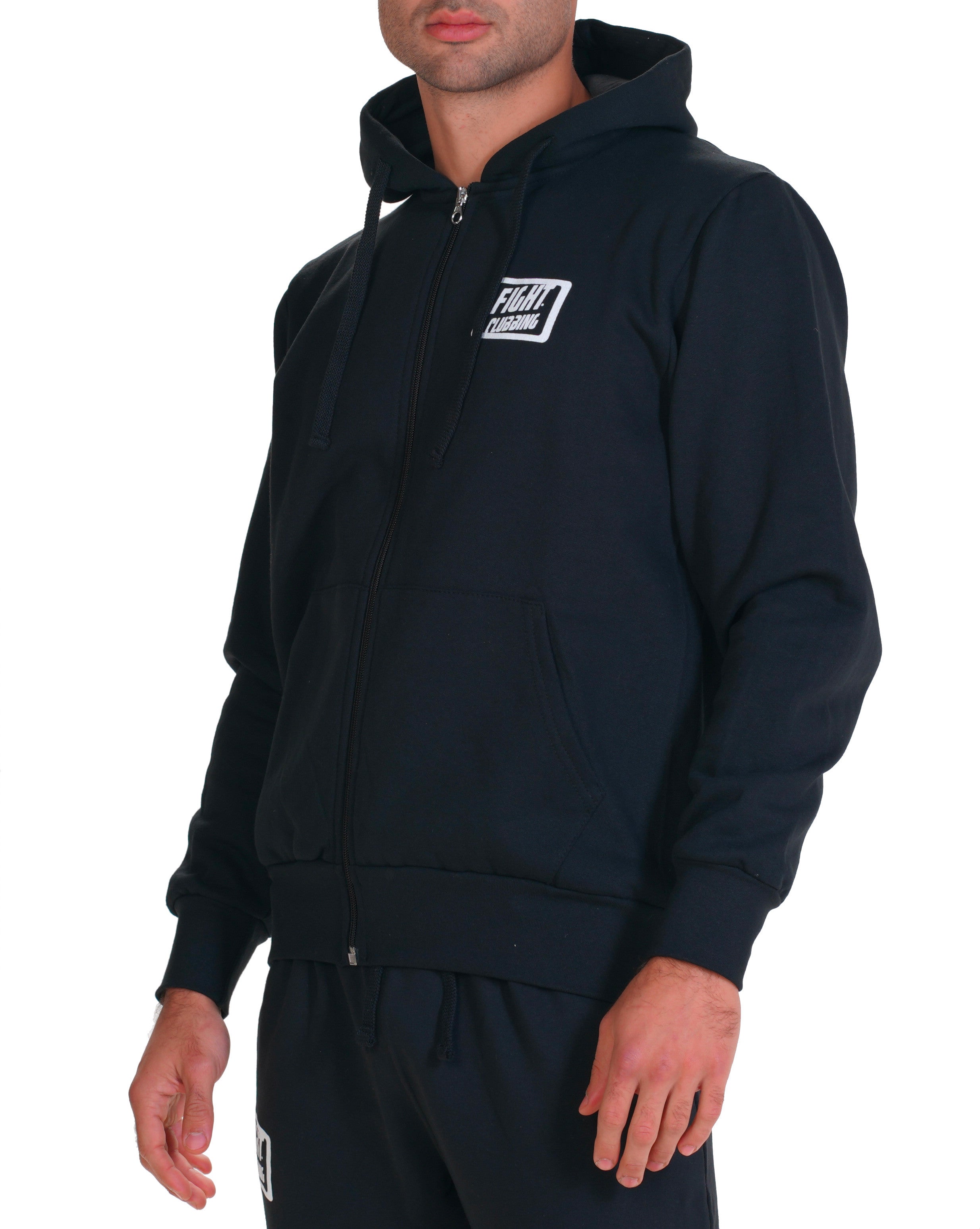 Felpa Basic Con Zip E Cappuccio Nero Logo Piccolo