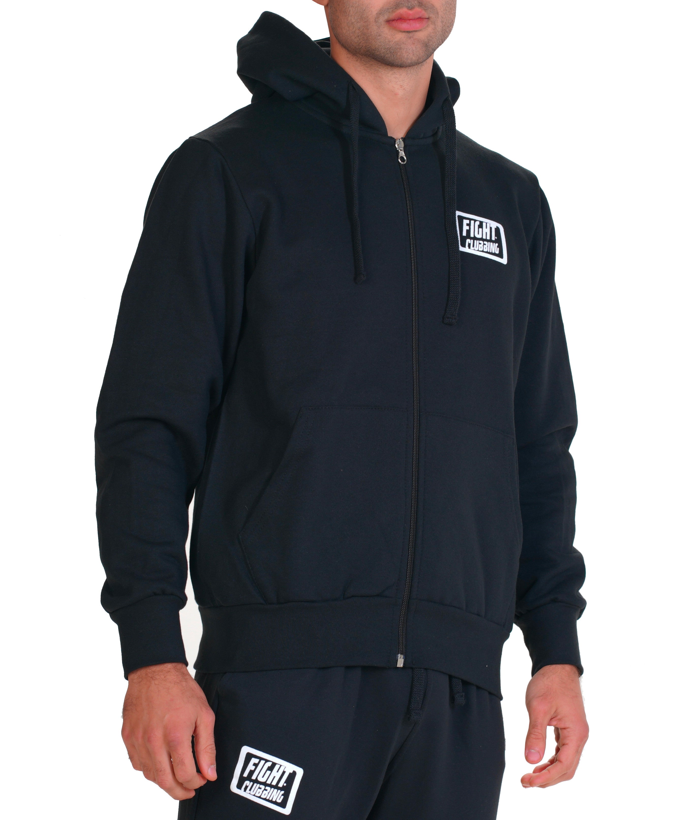 Felpa Basic Con Zip E Cappuccio Nero Logo Piccolo