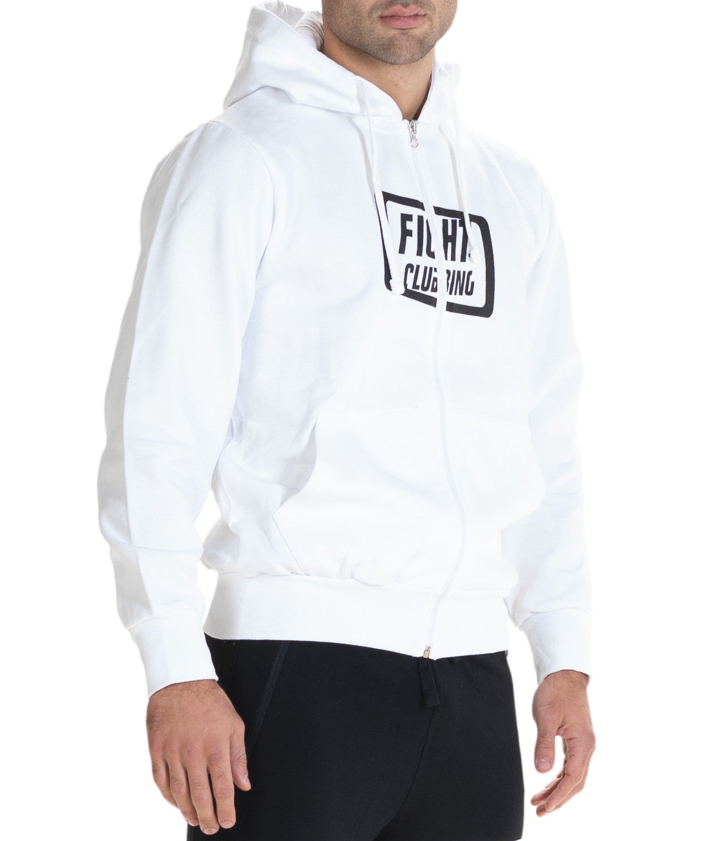 Felpa Basic Con Zip E Cappuccio Bianco