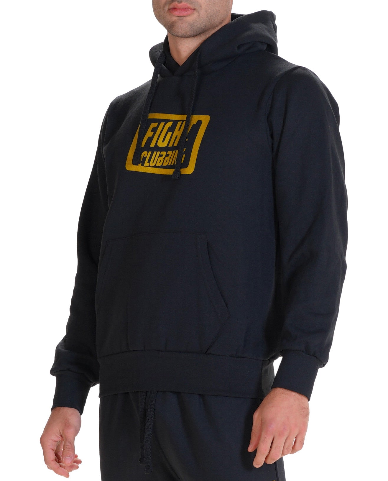 Felpa Basic Con Cappuccio Nero Logo Oro