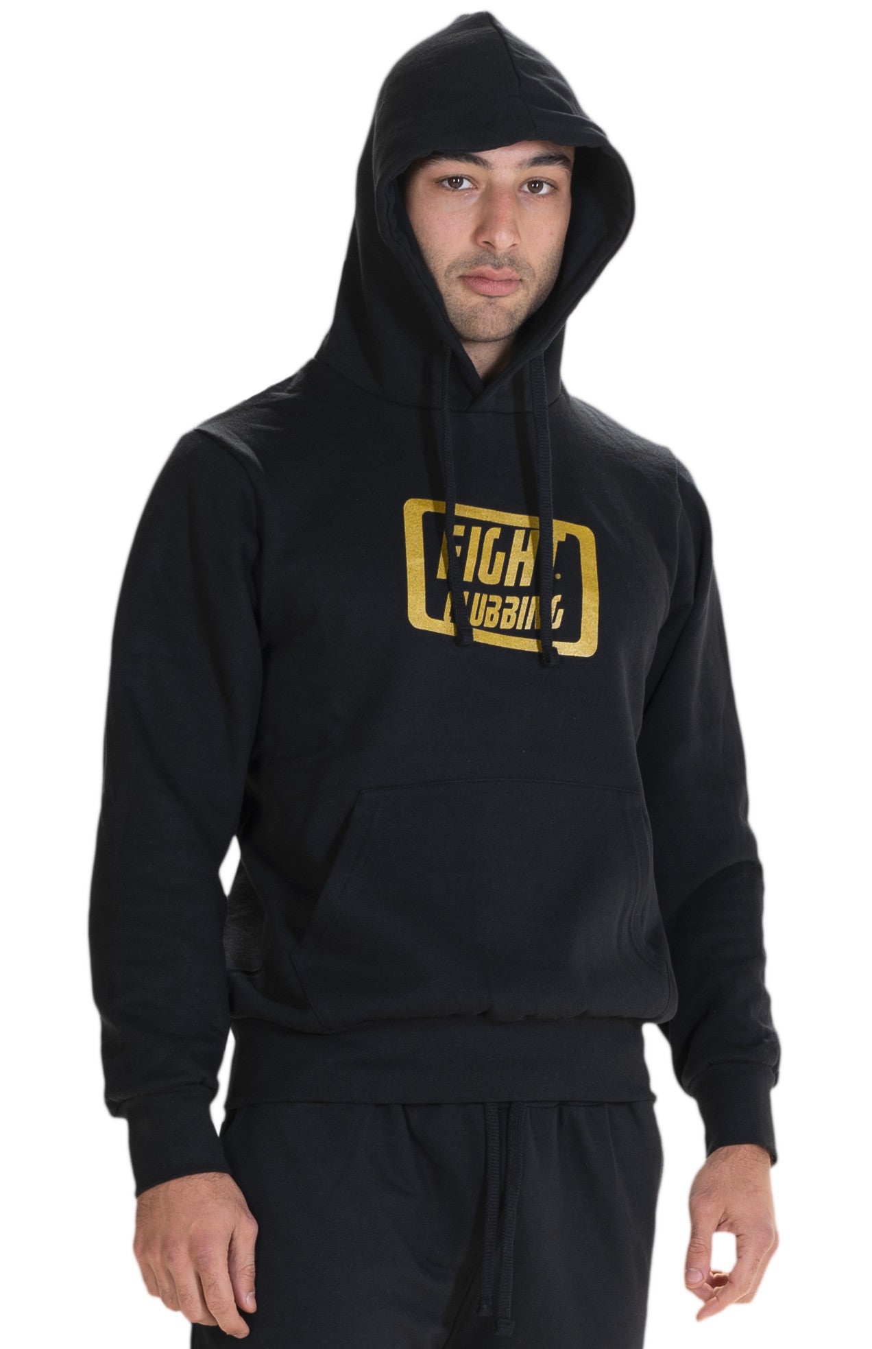 Felpa Basic Con Cappuccio Nero Logo Oro