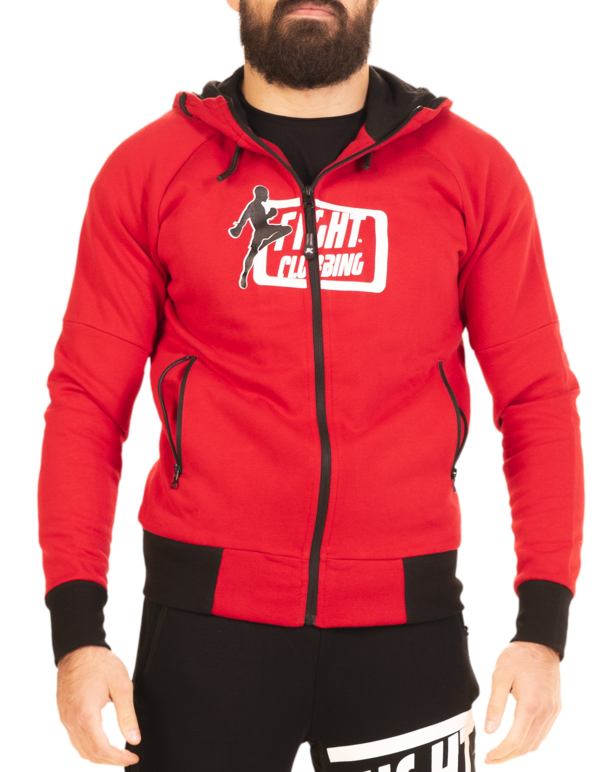 Felpa Icon Con Zip E Cappuccio Rosso