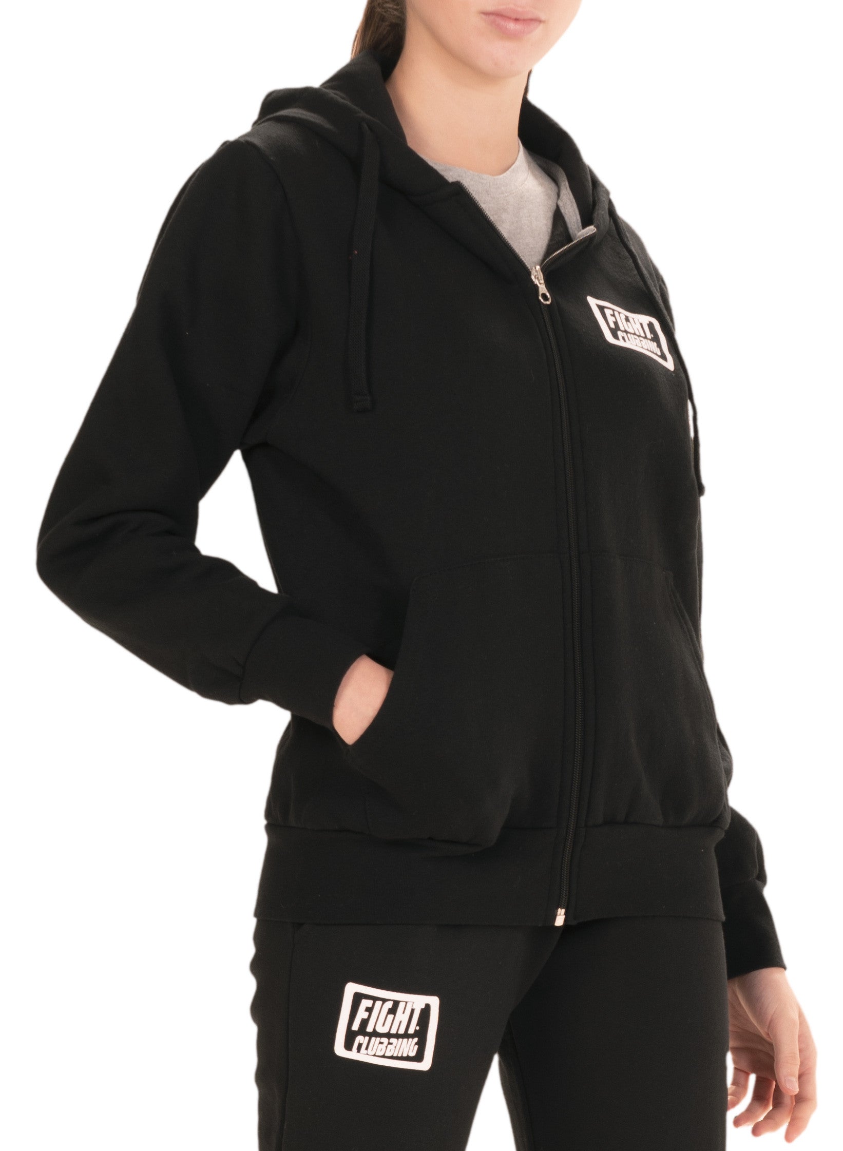 Felpa Basic Con Zip E Cappuccio Nero