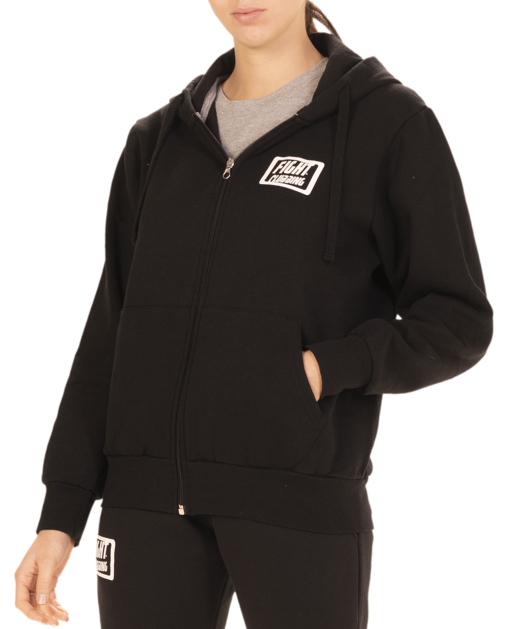 Felpa Basic Con Zip E Cappuccio Nero