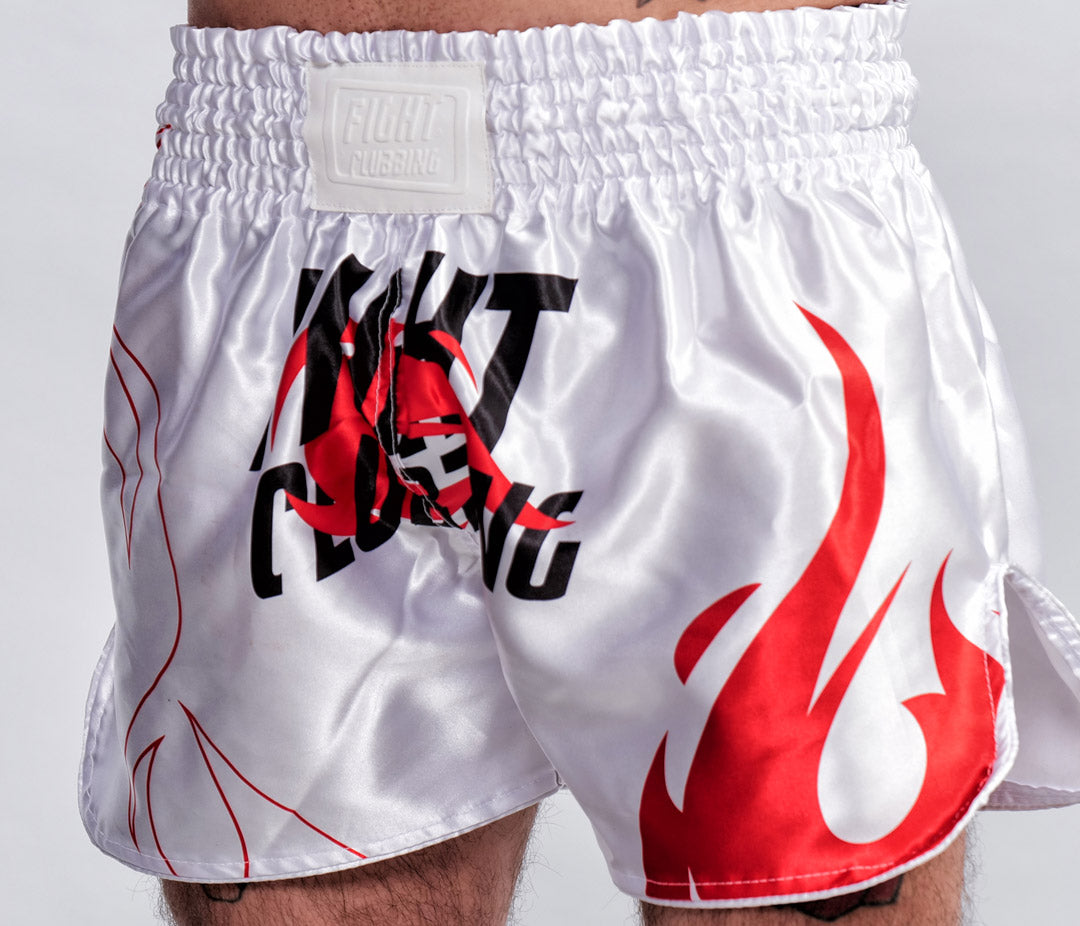 Pantaloncino Kick-Thai Flame Edition Bianco Logo Grande