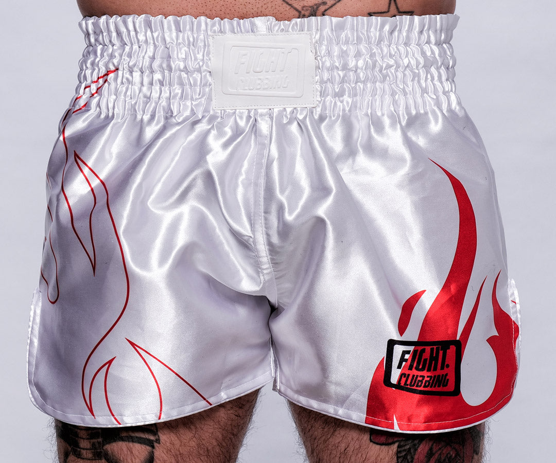 Pantaloncino Kick-Thai Flame Edition Bianco Logo Piccolo