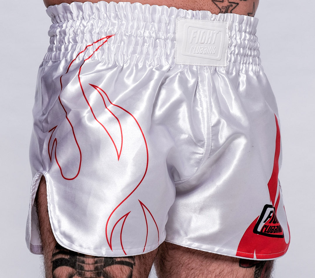 Pantaloncino Kick-Thai Flame Edition Bianco Logo Piccolo