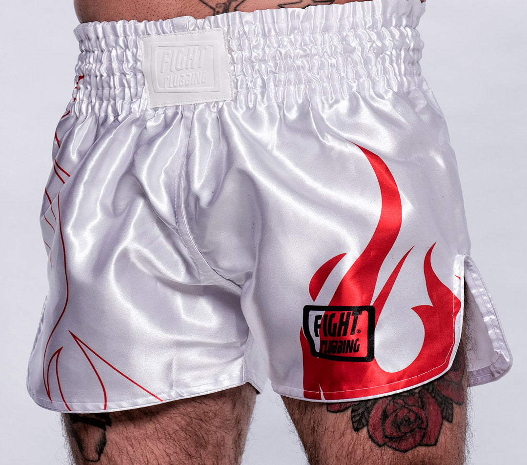 Pantaloncino Kick-Thai Flame Edition Bianco Logo Piccolo