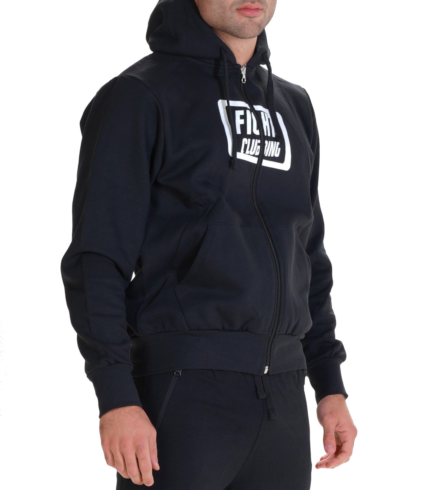 Felpa Basic Con Zip E Cappuccio Nero