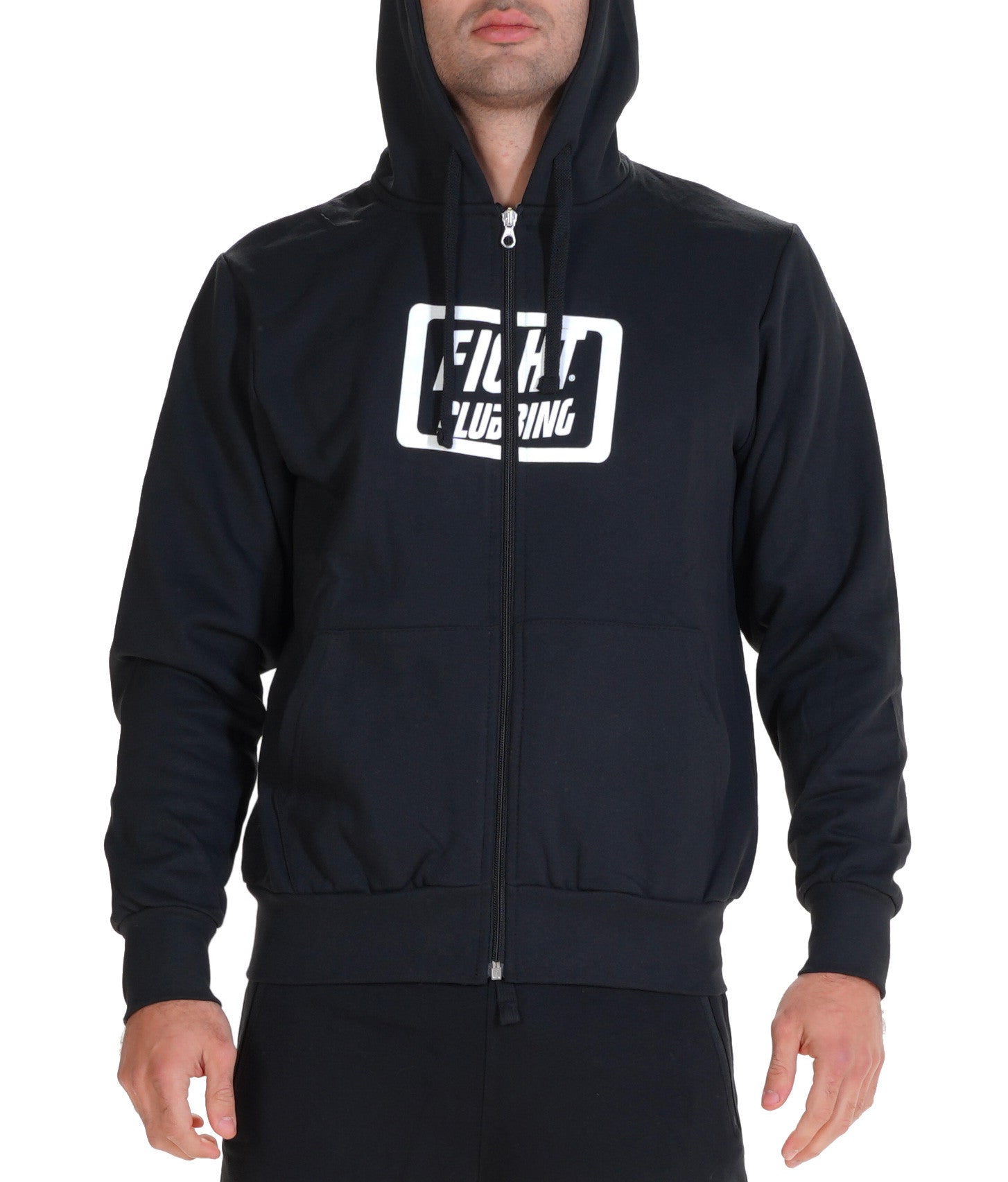 Felpa Basic Con Zip E Cappuccio Nero