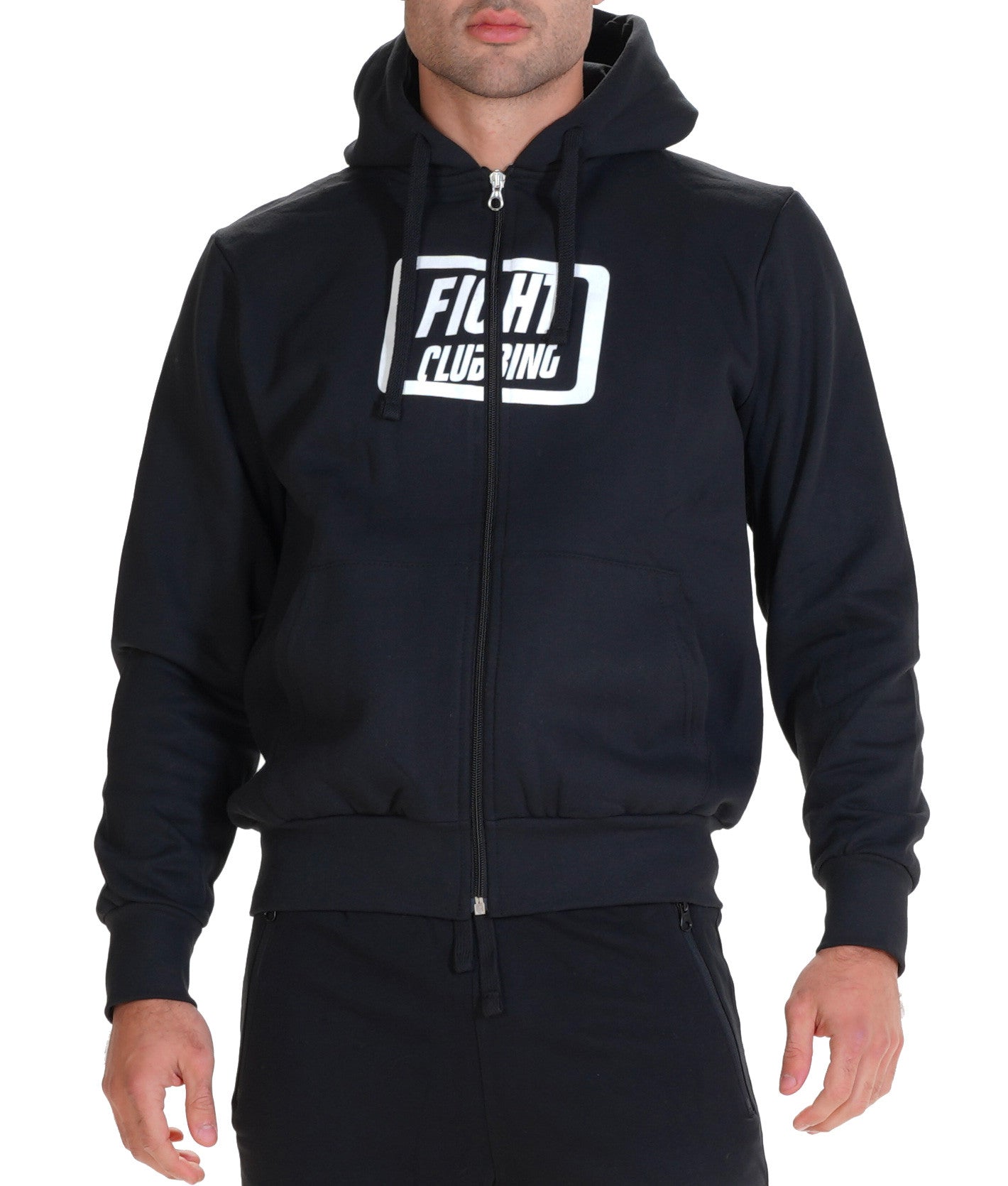 Felpa Basic Con Zip E Cappuccio Nero