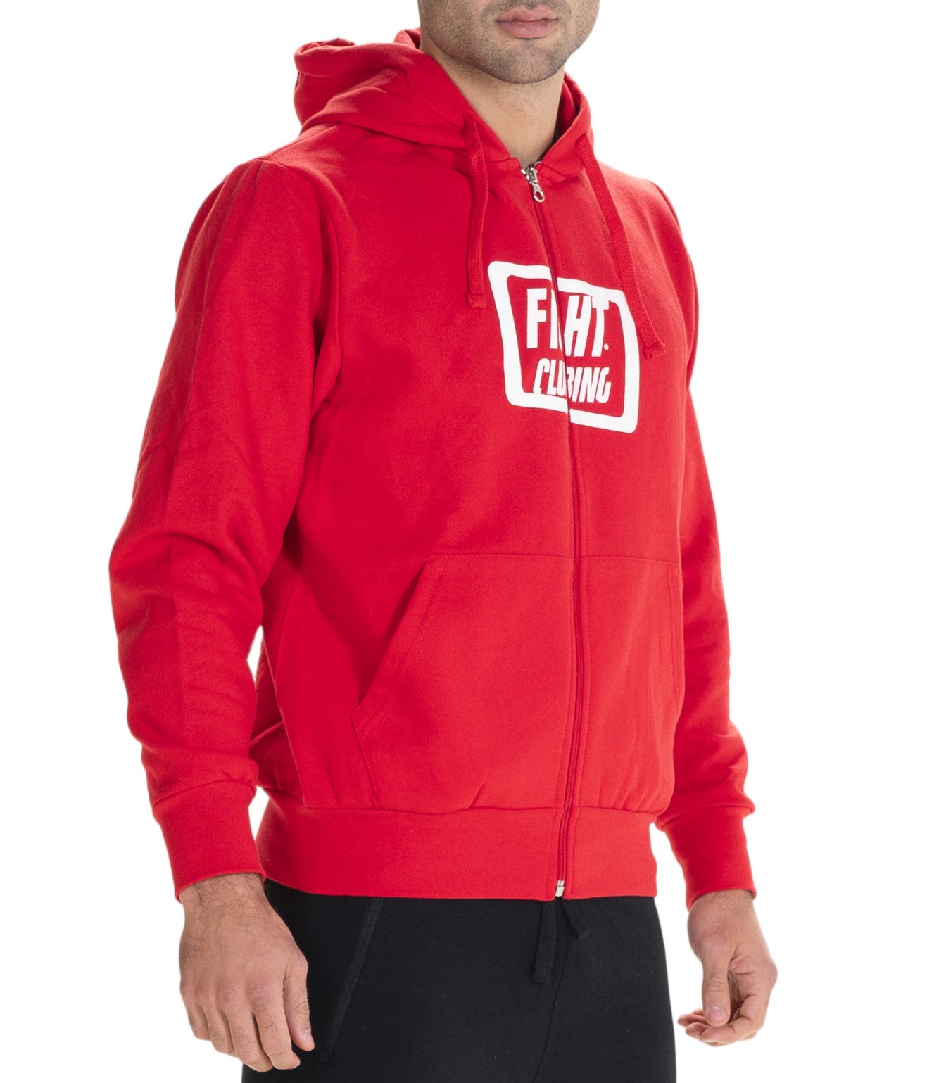 Felpa Basic Con Zip E Cappuccio Rosso