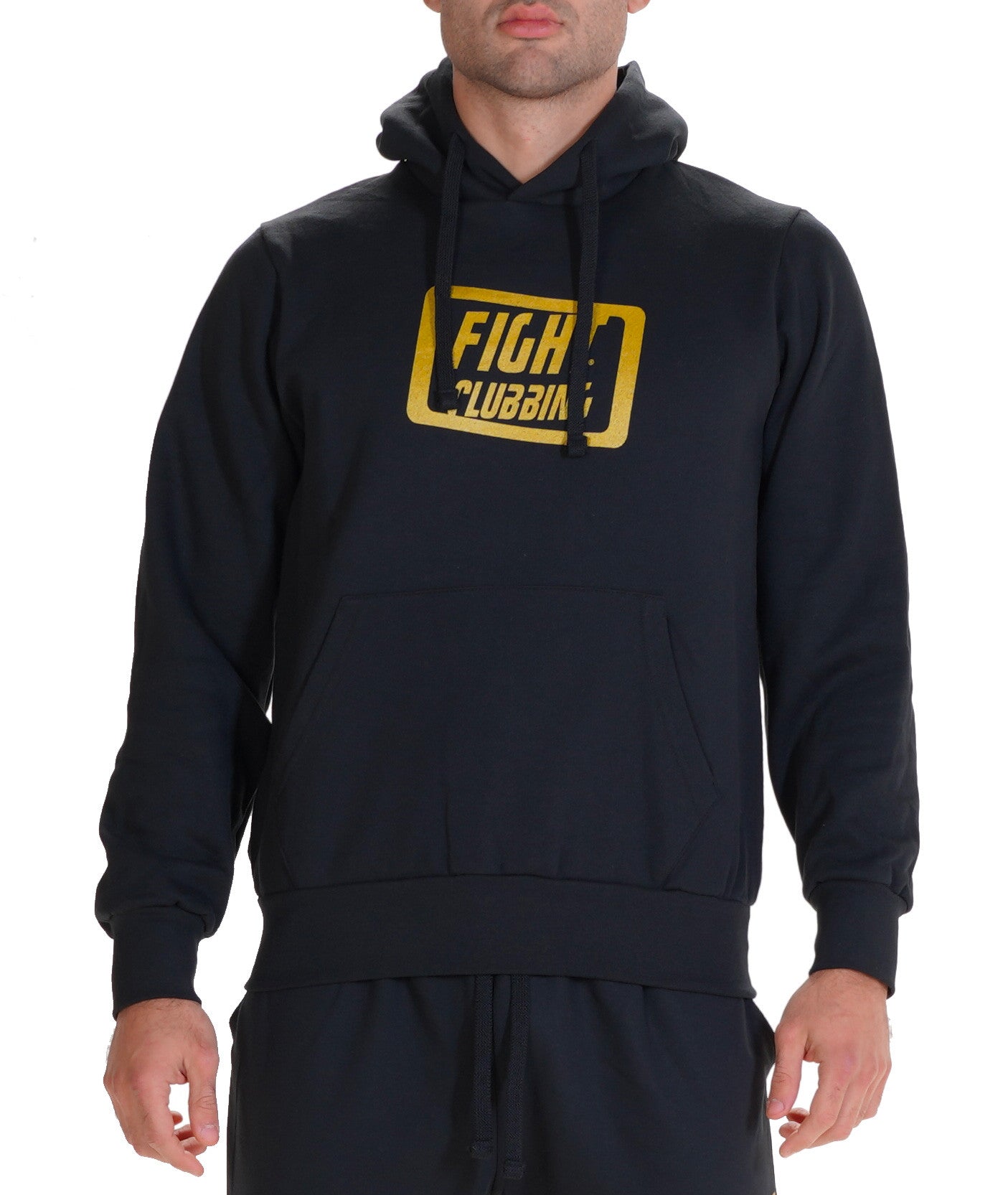 Felpa Basic Con Cappuccio Nero Logo Oro