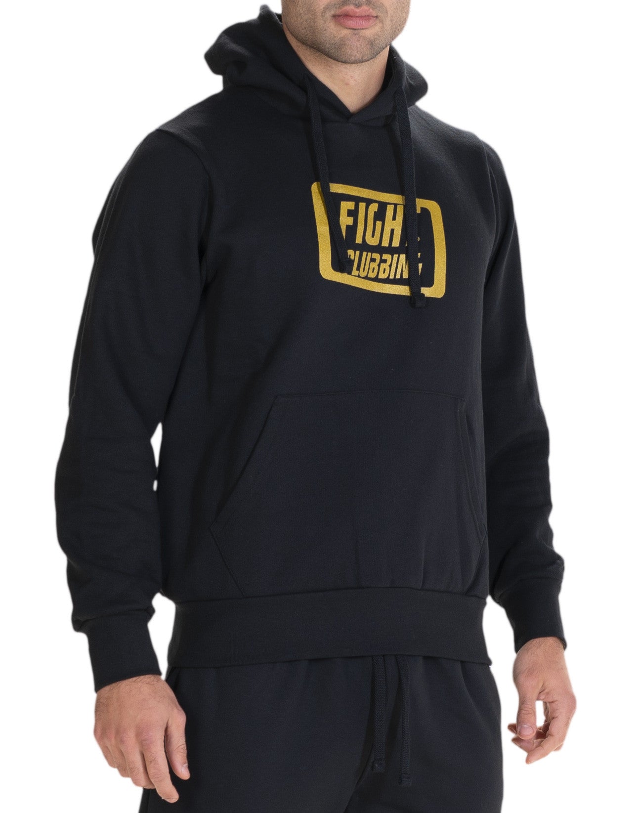 Felpa Basic Con Cappuccio Nero Logo Oro