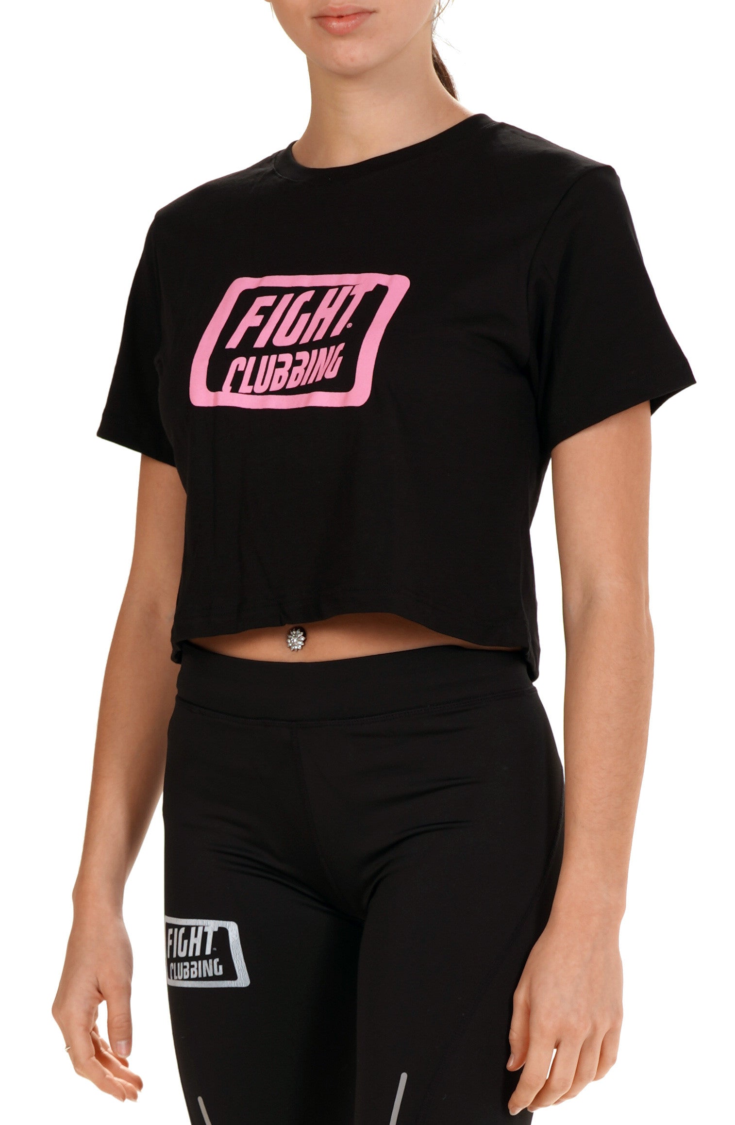 T-Shirt Corta Nero Logo Rosa