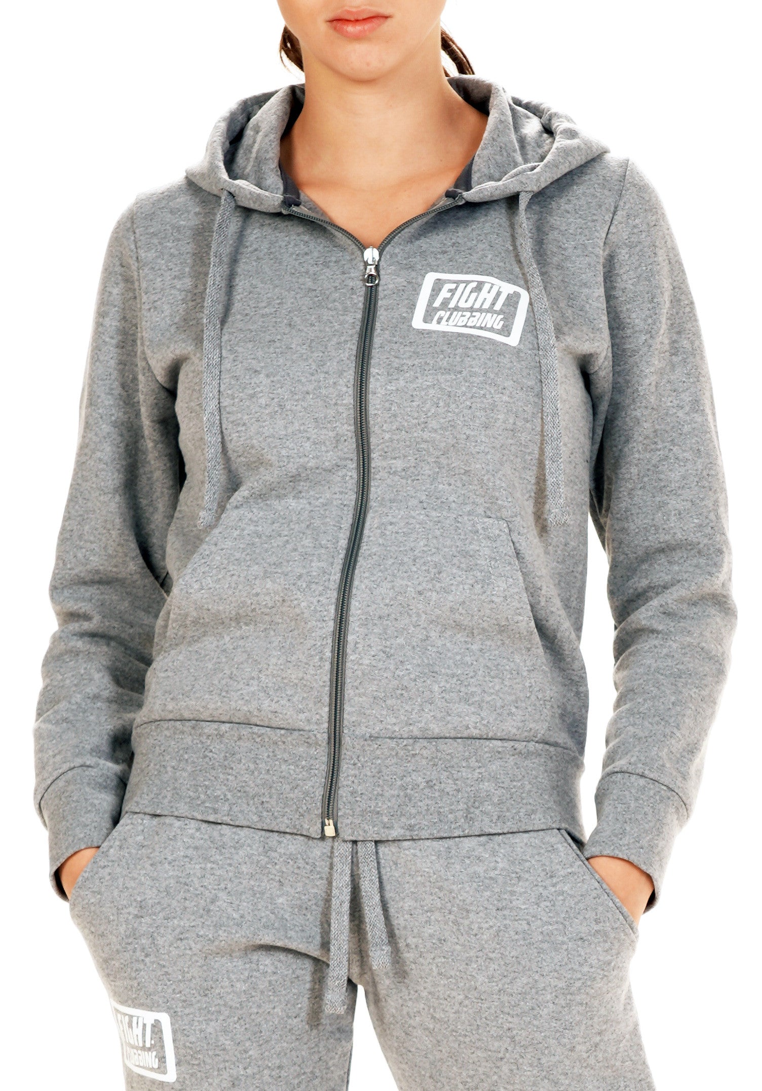 Felpa Basic Con Zip E Cappuccio Grigio Cenere