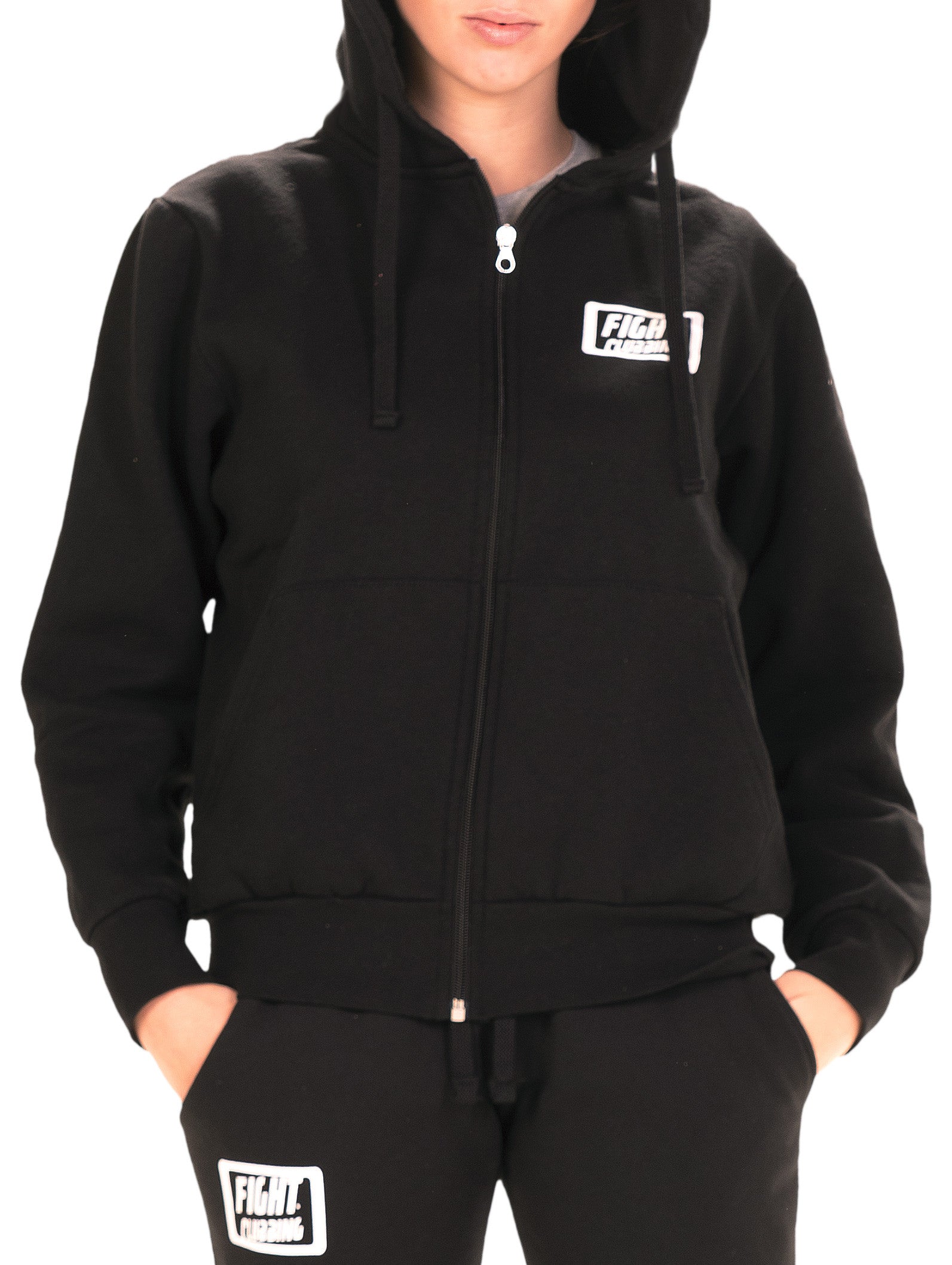 Felpa Basic Con Zip E Cappuccio Nero